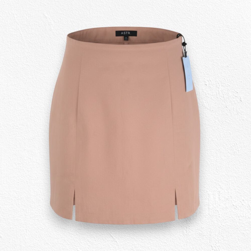ASTR the Label Papaya Monet Mini Skirt Peach Cotton Blend Slit Front Size Large